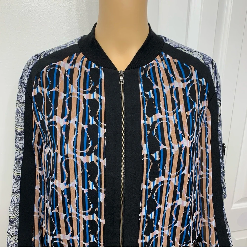 BCBGMaxAzria Harrison Zip Up Lightweight Bomber Jacket Top Paisley Blouse Size S - Picture 4 of 15